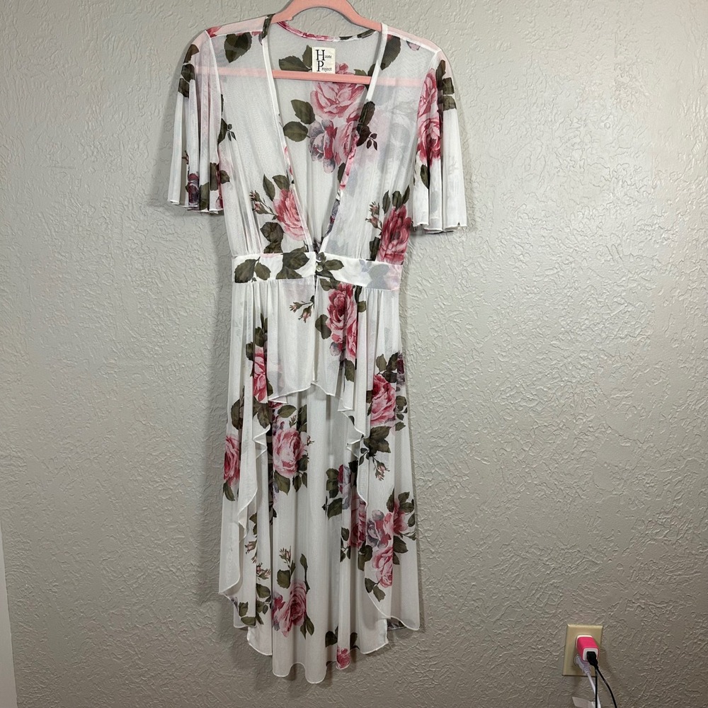 Haute Project S White Floral Mesh Sheer High Low Dress Fairycore Coquette Cover